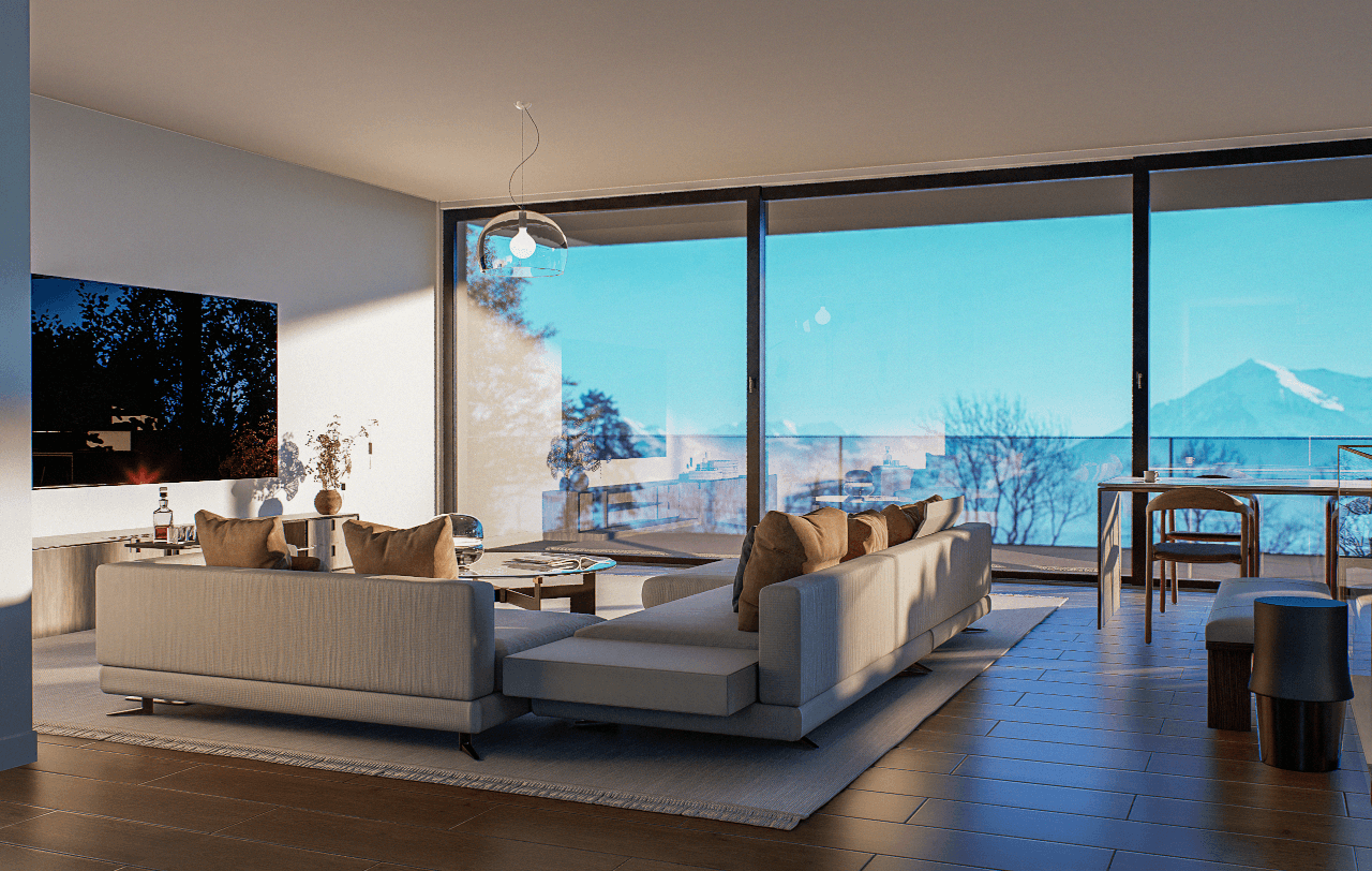Espace vie avec la vue sur les alpes